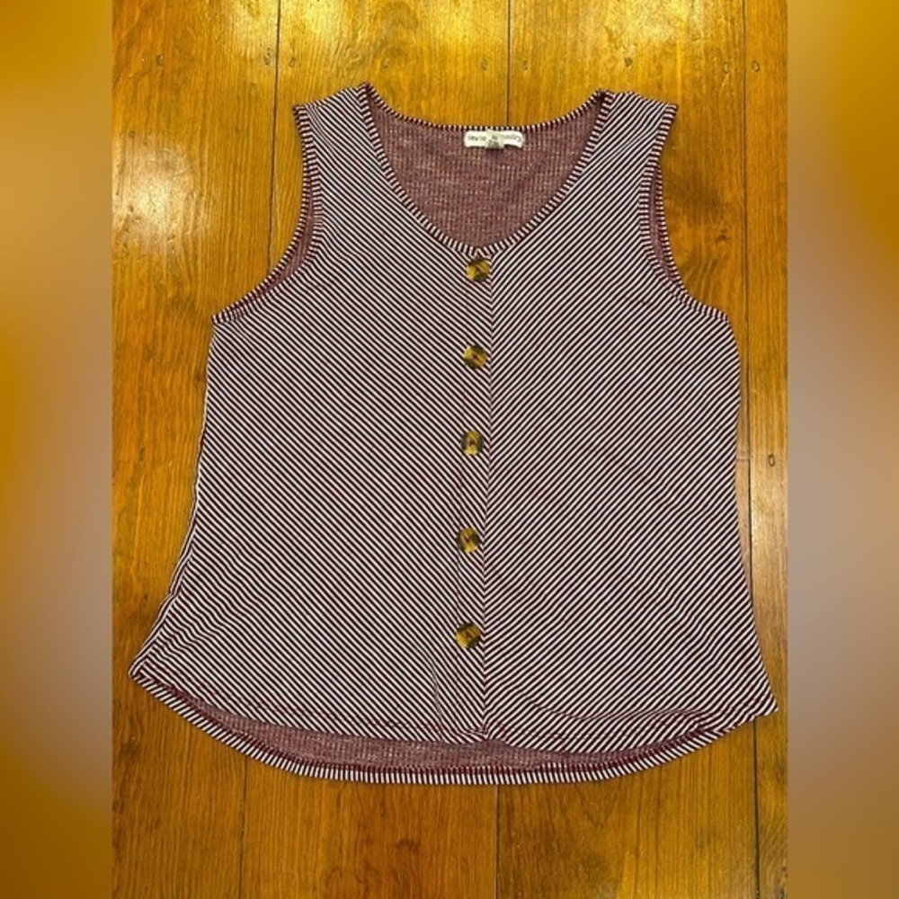 New York Laundry Striped Burgundy‎ Red Sleeveless Top Sz XL
